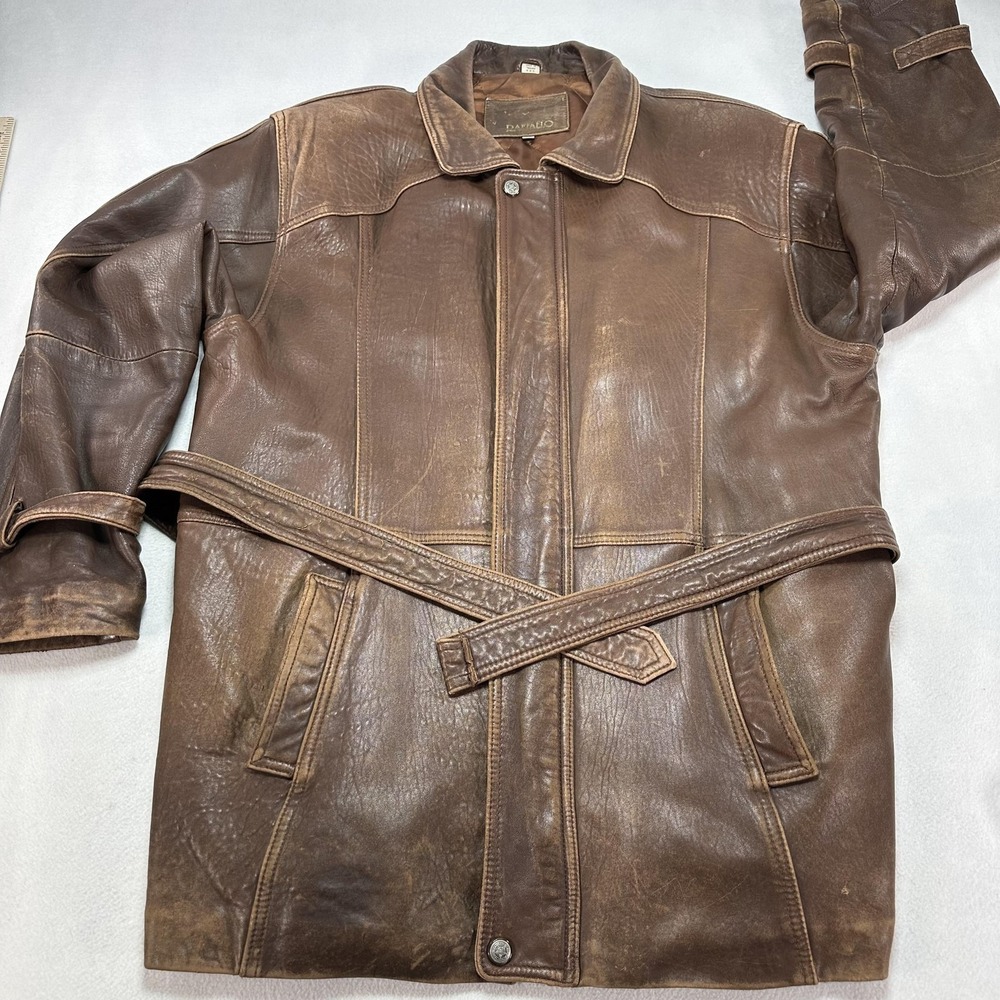 Vintage Raffaelo Leather Jacket Mens 44 Brown Bomber Belted Quilted Thermolite